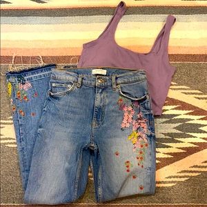 Zara flower embroidered jeans